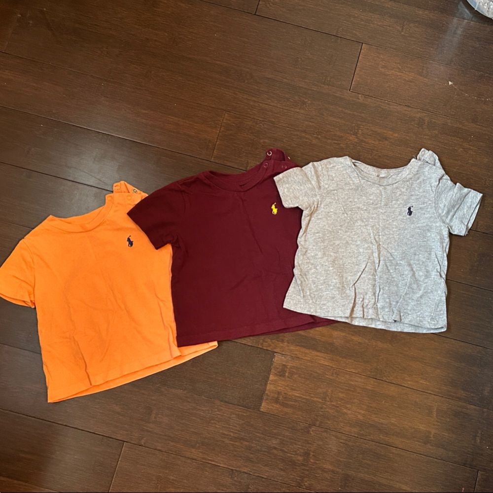 Ralph Lauren Kids 3-Pack Short Sleeve Tees - Orange, Maroon, Heather Gray